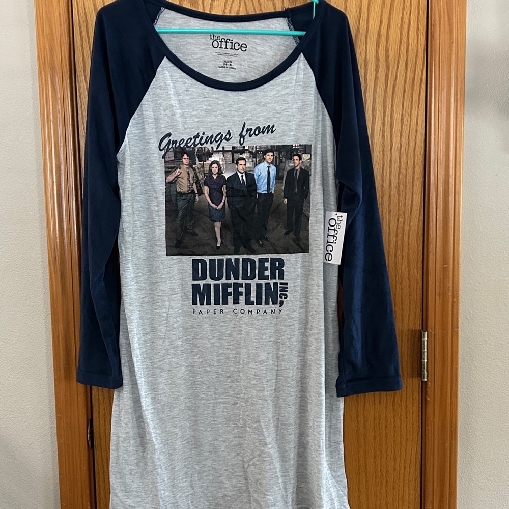 NEW The Office Dunder Mifflin Long Sleeve Nightgown T Shirt Dress Sz XL 16-18